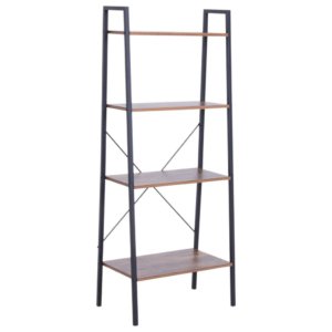 Libreria Scaffale a Scala 4 Ripiani Stile Industrial in Acciaio Nero,60x35x145 cm