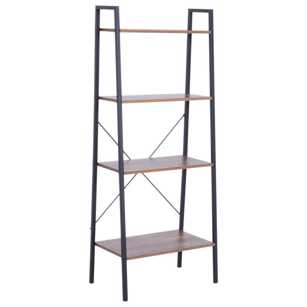 Libreria Scaffale a Scala 4 Ripiani Stile Industrial in Acciaio Nero,60x35x145 cm
