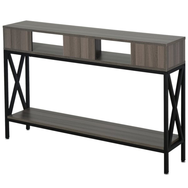 3-Shelf Entry Console Table, Grey Black, 120x23.5x75cm