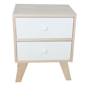 Cassetiera con 2 Cassetti in Legno Paulownia Naturale e Bianco Fadi