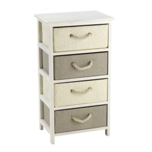 Cassetiera con 4 Cassetti in Legno e Rafia Sintentica Bianco Fadi