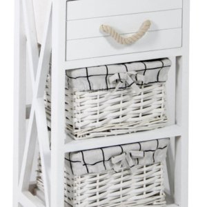 Cassettiera 1 Cassetto 2 Cesti 32x26x55 cm in Legno Massello Fumer kate Bianca