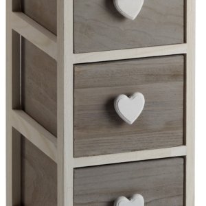 Cassettiera 3 Cassetti 26x32x63 cm in Legno con Cuore Grigia