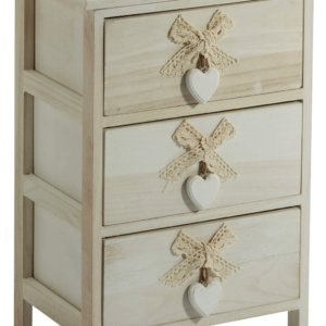 Cassettiera 3 Cassetti 40x29x58 cm in Legno con Cuore