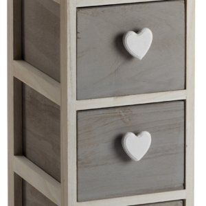 Cassettiera 4 Cassetti 26X32X81 cm in Legno con Cuore Grigia