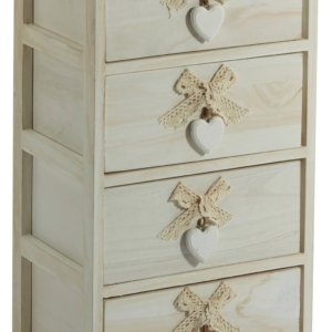 Cassettiera 4 Cassetti 40x29x73 cm in Legno con Cuore