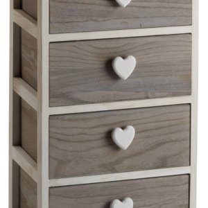 Cassettiera 4 Cassetti 40x29x73 cm in Legno con Cuore Grigia