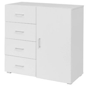 Cassettiera 4 Cassetti e Anta 90x41x87 cm in MDF Bianco
