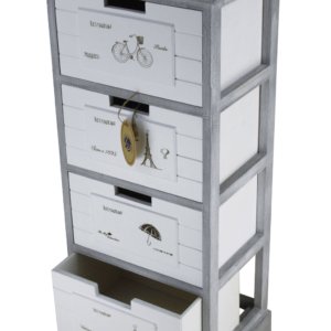 Cassettiera 4 Cassetti in Legno Massello 38x28x86 cm Fumer Marilyn Grigio