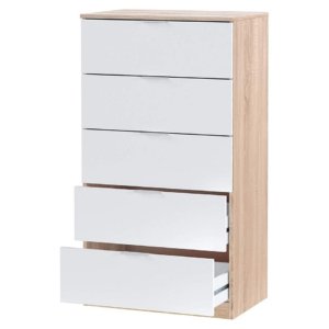 Cassettiera 5 Casetti 60x110x40 cm in Legno Bianco e Rovere