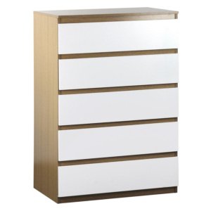 Cassettiera 5 Casetti 77x111x50 cm in Legno Rovere e Bianco Opaco