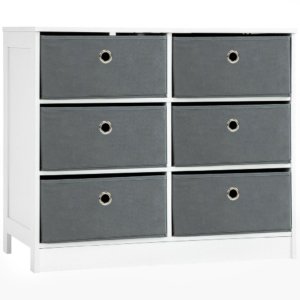 Cassettiera 72x35x62 cm 6 Cassetti in Tessuto Non Tessuto e MDF Bianco e Grigio