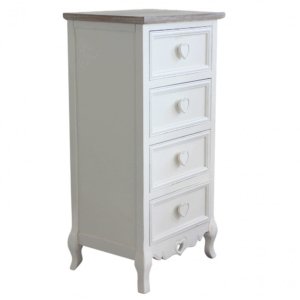 Cassettiera Cuore 4 Cassetti 44x34x90 h cm in Legno di paulownia Bianco