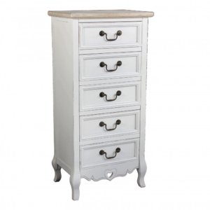 Cassettiera Cuore 5 Cassetti 44x29x91 h cm in Legno di paulownia Bianco