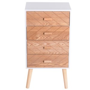 Cassettiera in Legno 4 Cassetti Bianco e Legno 40x30x75 cm