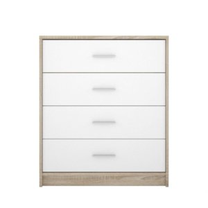 Comò cassettiera Nepo 4 cassetti 80 cm rovere sonoma bianco
