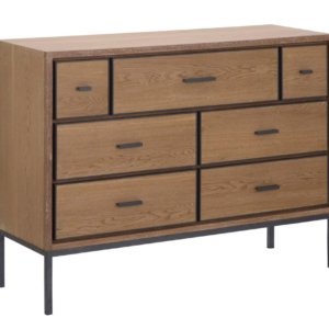 Comò Malé105x38x82 cm Legno di Abete e Impiallacciatura di frassino e MDF e in Ferro Marrone e Grigio