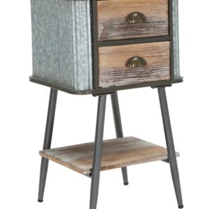 Comodino 2 Cassetti Bronxs 43,5x36,5x72,5 cm in Ferro e Legno di Abete Nero e Grigio