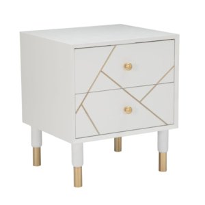Comodino Luxy 45x40x51 cm in Legno e MDF e in Ferro Bianco e Oro