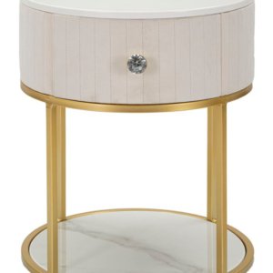 Comodino Montpellier Crema Ø 42x48 cm in Ferro Legno