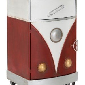 Comodino Van 46x42x80 cm Legno di Abete e MDF e in Ferro Rosso e Bianco