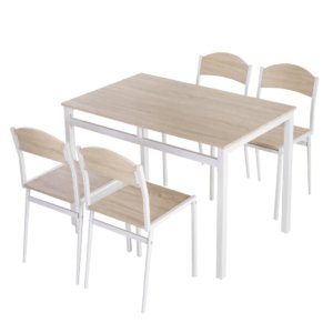 Dining Set: Table & 4 Chairs, Metal & White MDF/Wood