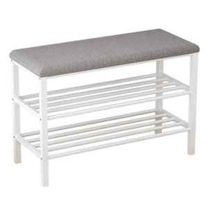 Entry Shoe Bench 80x30x50cm Metal/Fabric White/Grey