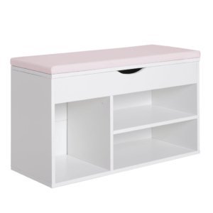 Flip-Up Shoe Bench with Padded Seat, White Wood 80x30x47cm