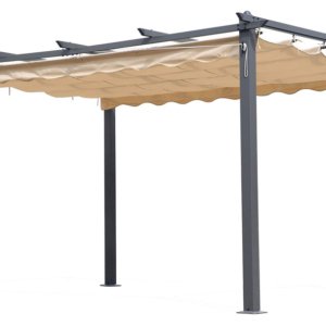Gazebo a Pergola da Giardino in Alluminio 3x4 mt Telo Retrattile Bauer Panna