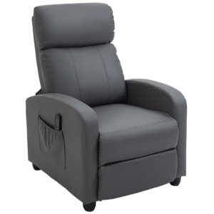 Gray Faux Leather Massage Recliner w/ Remote 68x88x98cm