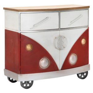 Mobiletto Van 90x42x81 cm Legno di Abete e MDF e in Ferro Rosso e Bianco
