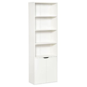 Modern 4-Shelf Bookcase w/ 2-Door Cabinet White 59x29x180