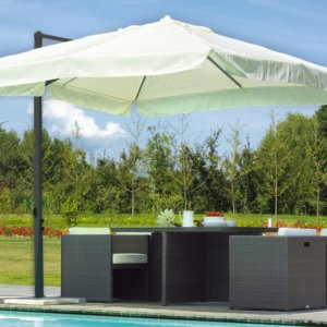 Ombrellone da Giardino Decentrato in Alluminio 3x3m con Manovella Vorghini Crank Antracite e Ecrù