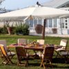 Ombrellone Decentrato da Giardino in Legno 3x3m Bauer Aster Ecrù