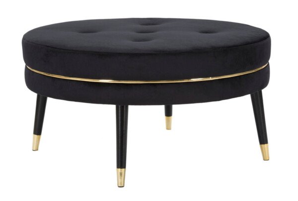 Paris XXL Ottoman: Black/Gold, 90x46cm Velvet