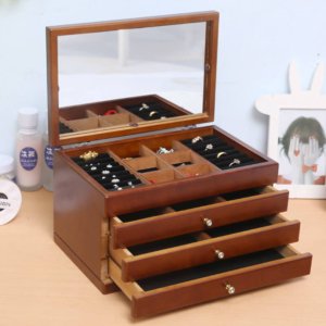 Portagioie con Specchio 30x20x17,5 cm 4 Scomparti in Legno Fumer Diamond Noce