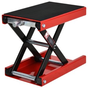 **Red Steel Scissor-Type Motorcycle Lift Stand**