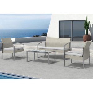 Set Salotto da Giardino Divano + 2 Poltrone + Tavolino Alicante Bianco