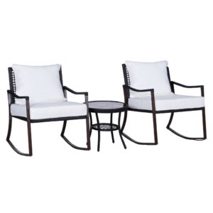 Set Salotto da Giardino in Rattan Sintetico 2 Poltrone a Dondolo e Tavolino Marrone