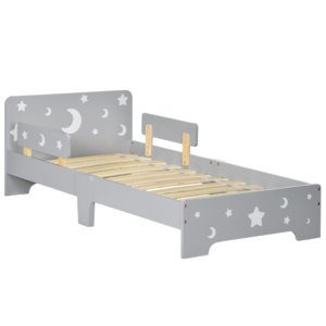 Struttura Letto Singolo per Bambini 143x76x49 cm con Motivi a Stelle e Luna in Pannelli di MDF e Truciolato Grigio