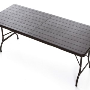 Tavolo Pieghevole da Giardino 180x75x72 cm in Ferro Taddei Plastik Wood Marrone Scuro