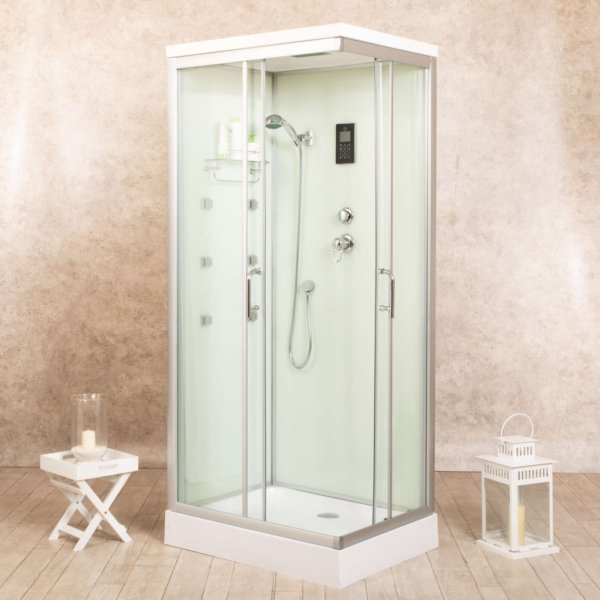 Vorich White Air Whirlpool Shower Enclosure, Left-Hand