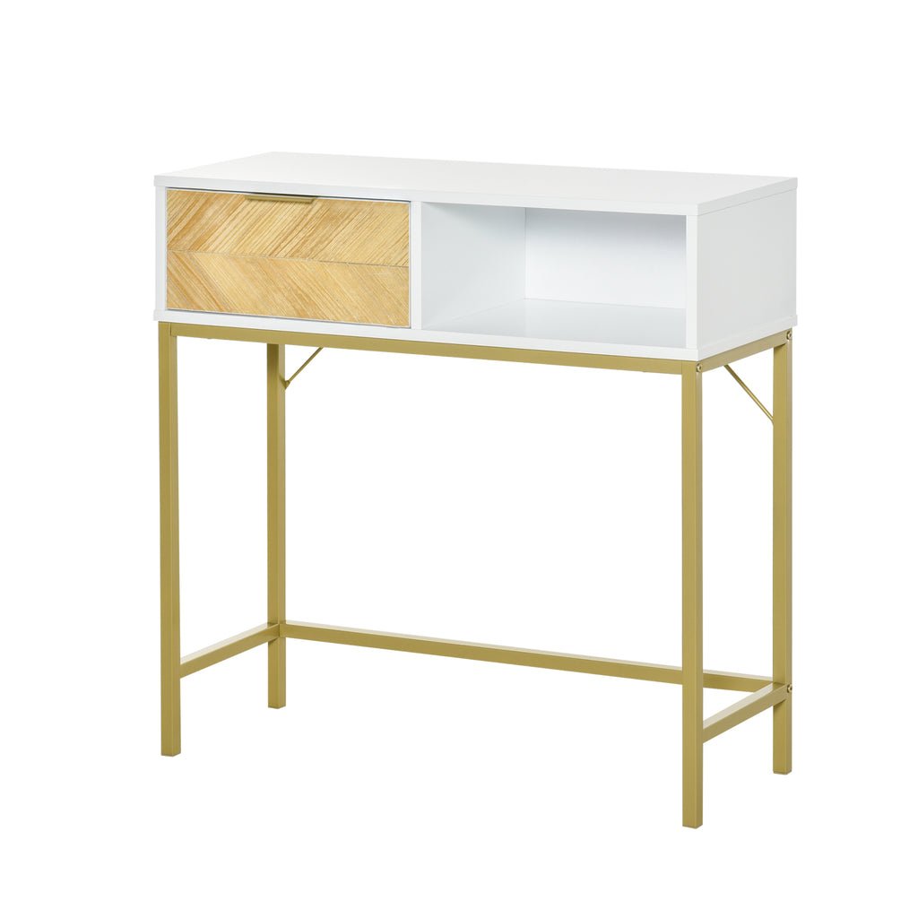 White & Gold Wood Entry Console w/1 Drawer 80x30x80.5cm