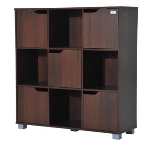 Wood 9-Compartment Bookshelf Brown 89.5x30x93cm
