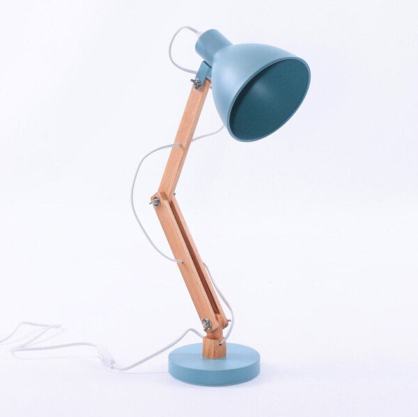 Blue-Grey Metal & Wood Desk Lamp, 16x30x55cm