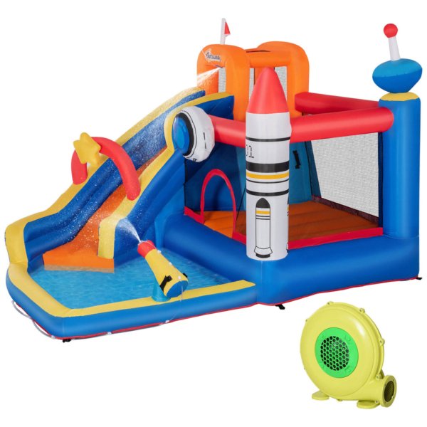 Infl Bouncy Castle 340x270x227cm w/ Waterslide Pool & Multicolor Pump